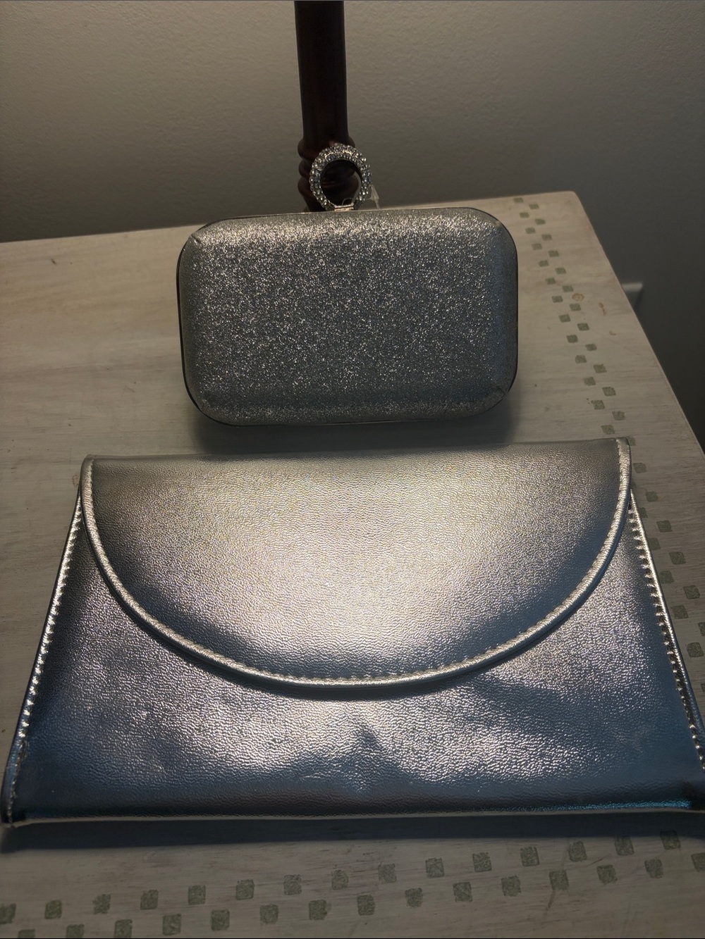 Silver Metallic Clutch & Glitter Minaudière Duo
